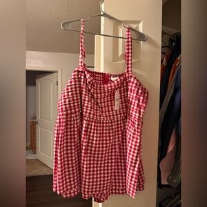 ARULA Red and White Checkered Romper